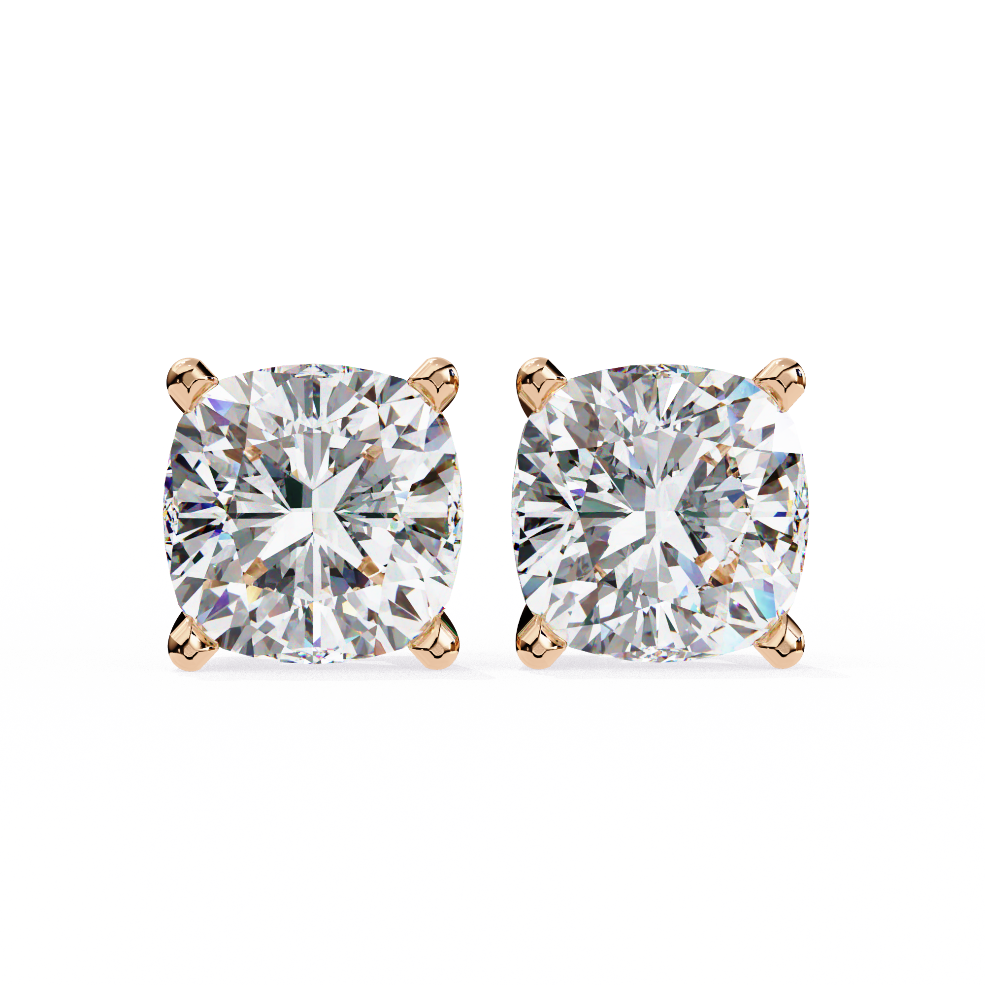 Pair of Cushion-cut diamond stud earrings in a four-prong basket setting
