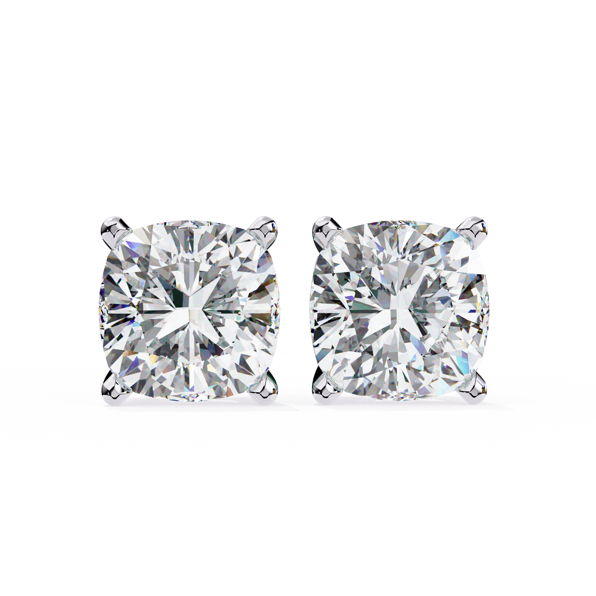 Pair of Cushion-cut diamond stud earrings in a four-prong basket setting