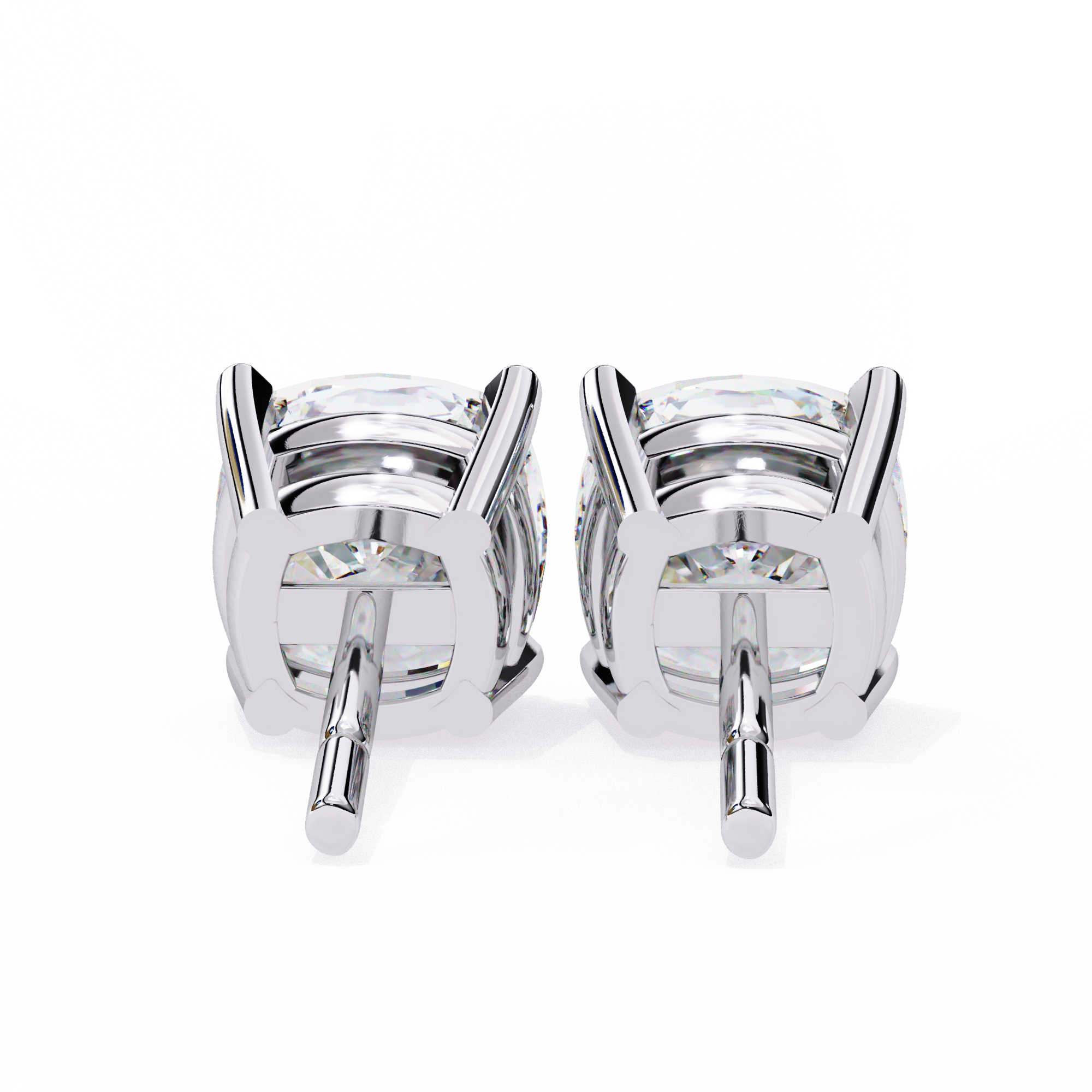 Pair of Cushion-cut diamond stud earrings in a four-prong basket setting