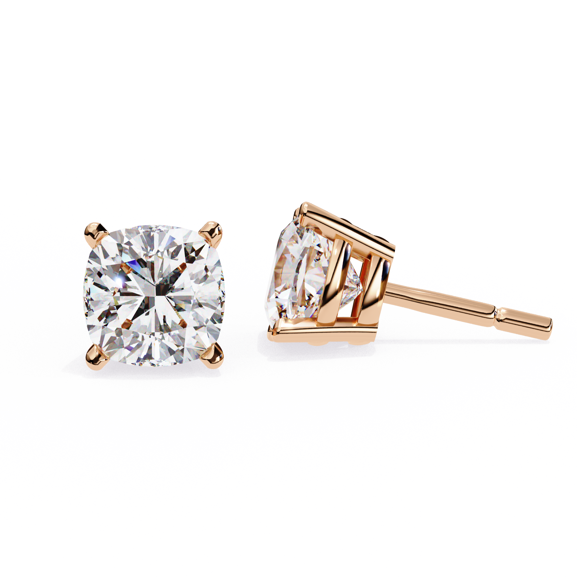 Pair of Cushion-cut diamond stud earrings in a four-prong basket setting