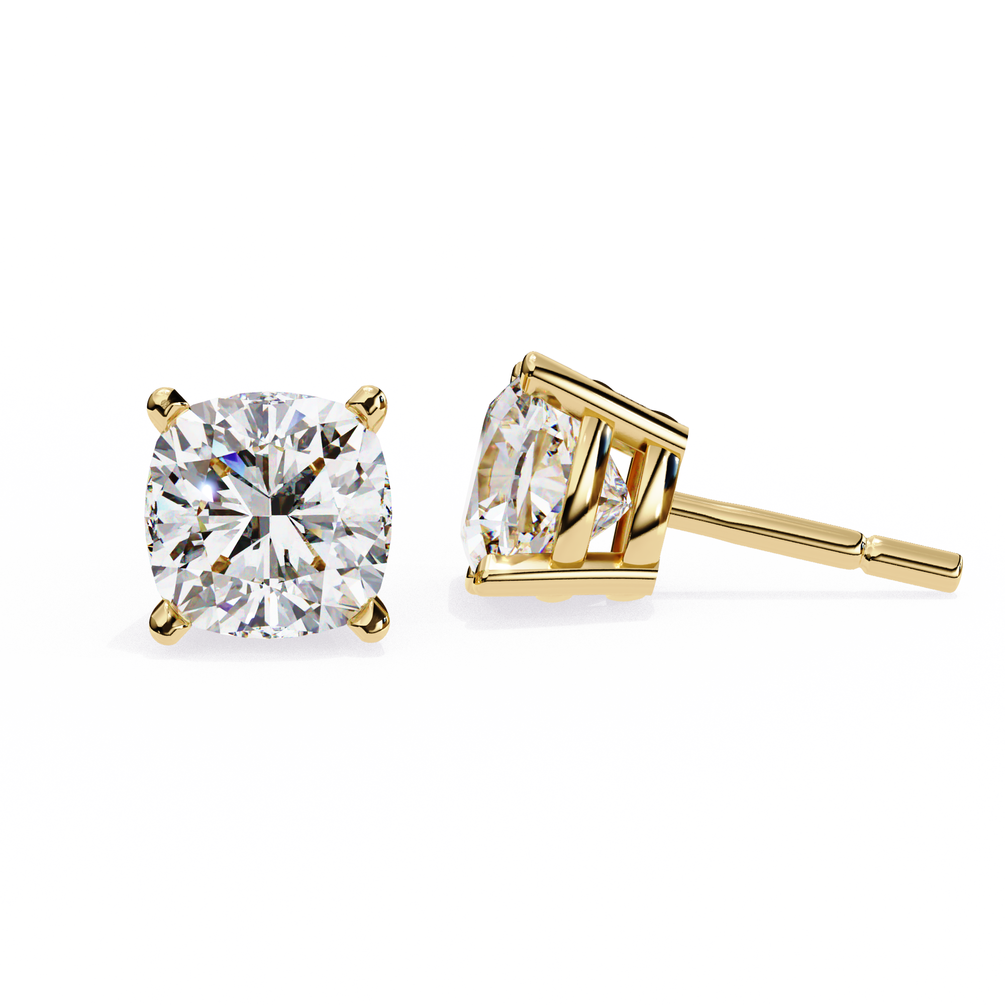 Pair of Cushion-cut diamond stud earrings in a four-prong basket setting