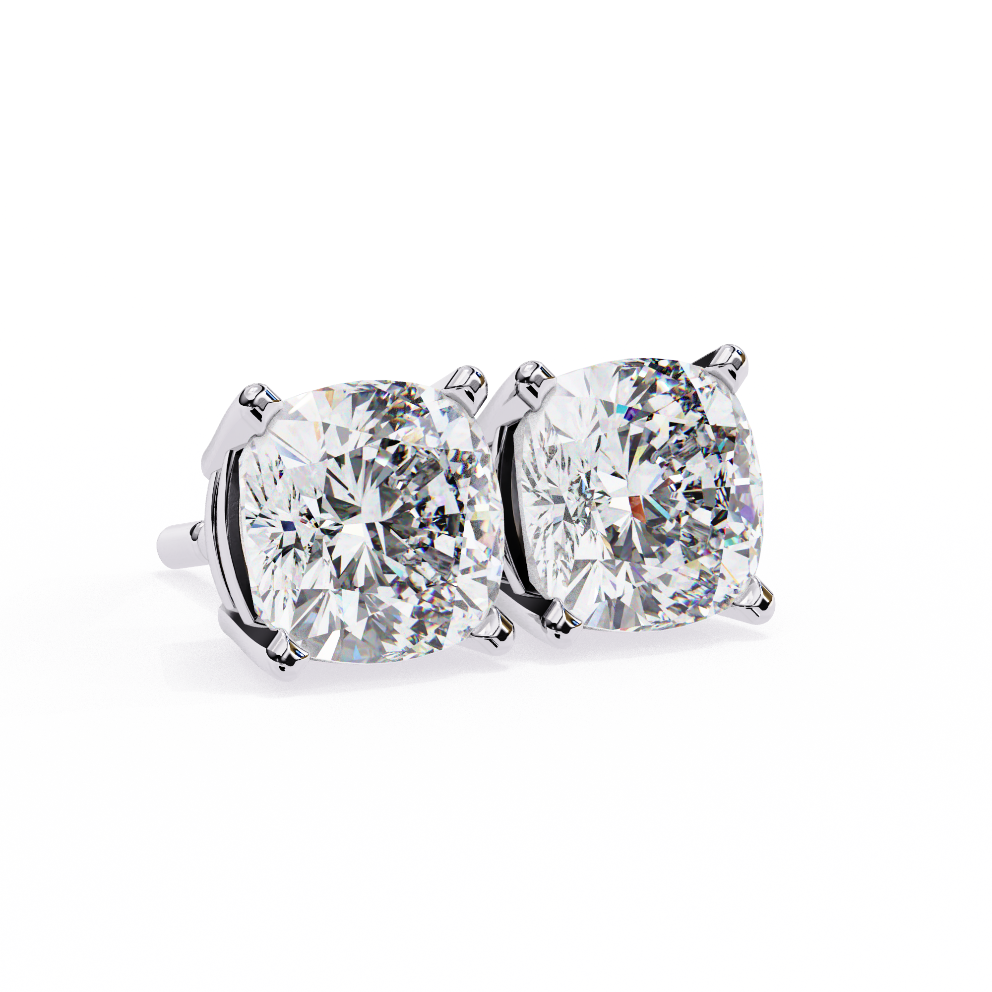 Pair of Cushion-cut diamond stud earrings in a four-prong basket setting