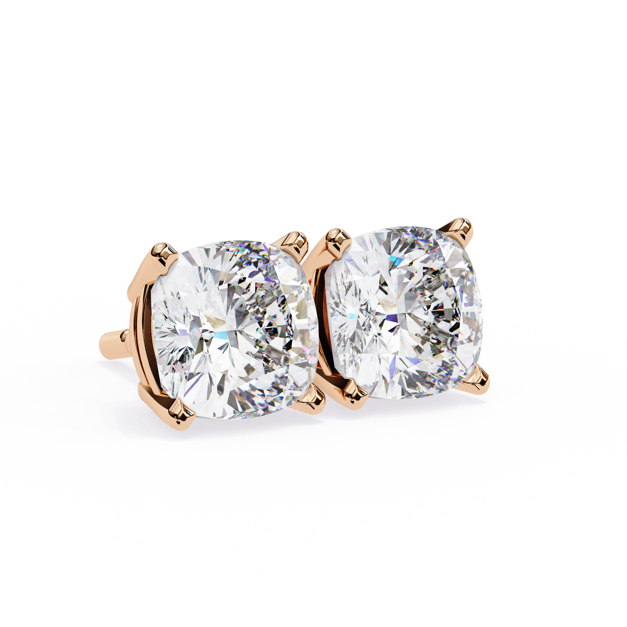 Pair of Cushion-cut diamond stud earrings in a four-prong basket setting