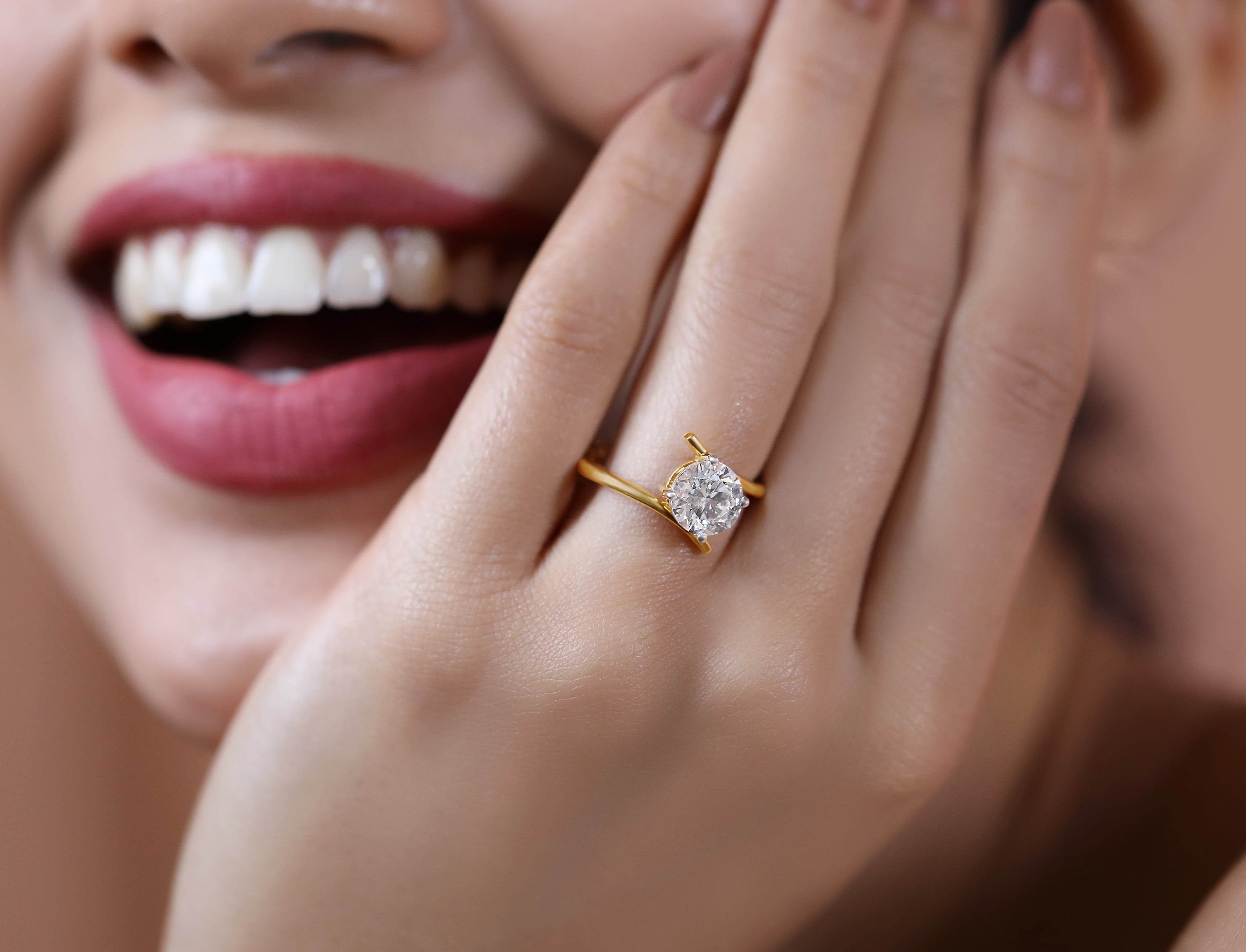 18KT Gold Plated 1.25 carat Round Solitaire moissanite Bypass Ring  For Women