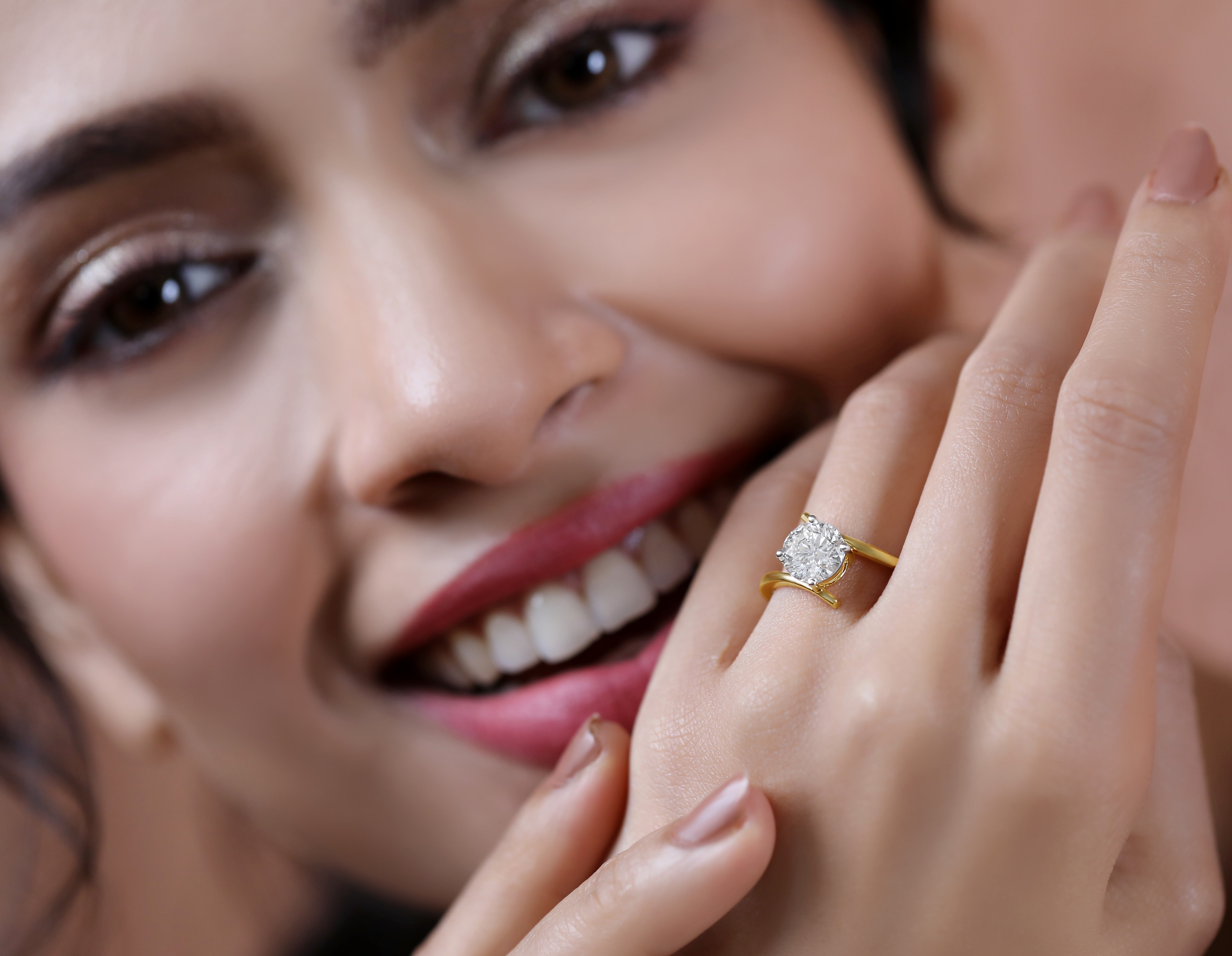 18KT Gold Plated 1.25 carat Round Solitaire moissanite Bypass Ring  For Women