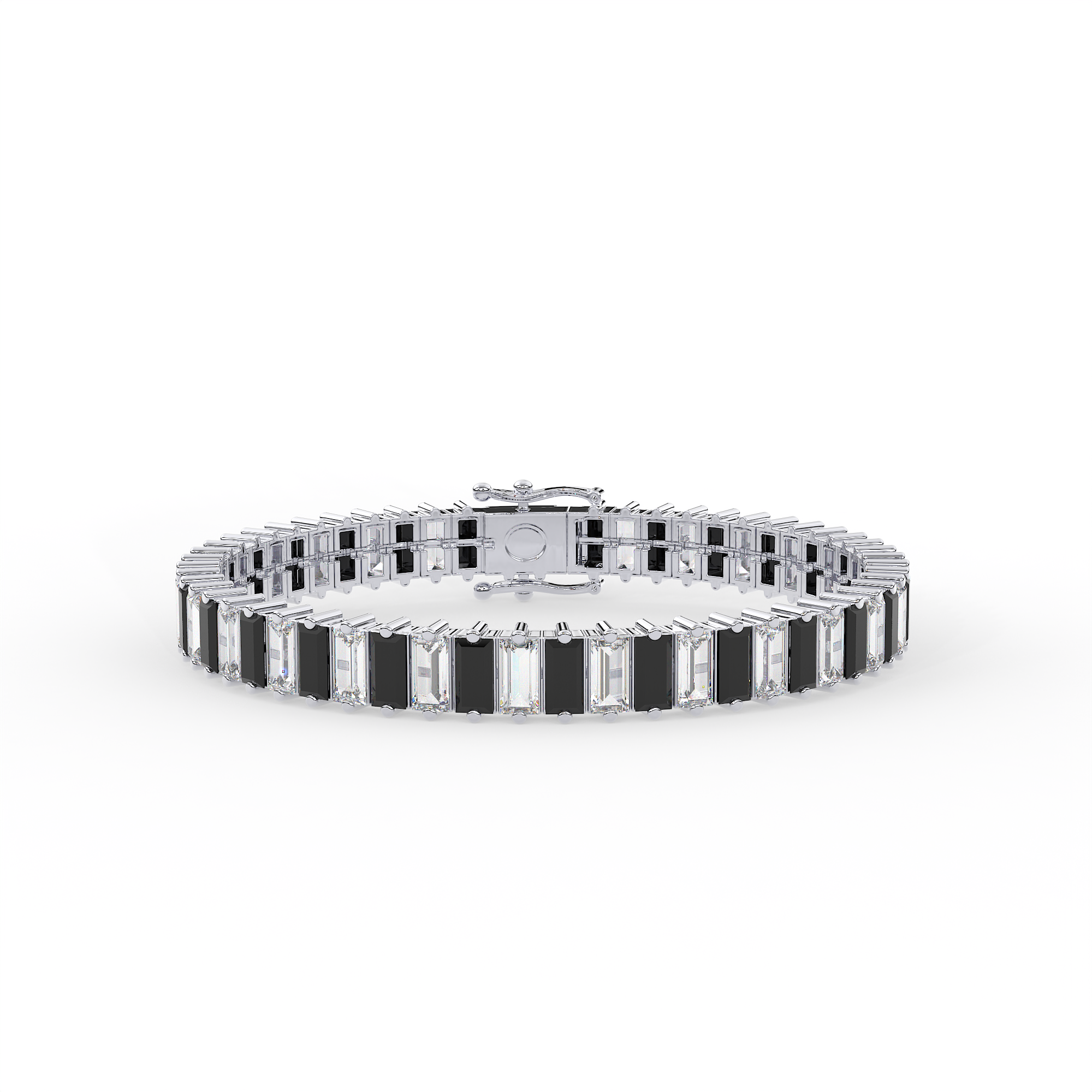 18KT Gold plated tennis bracelet features baguette cut stones