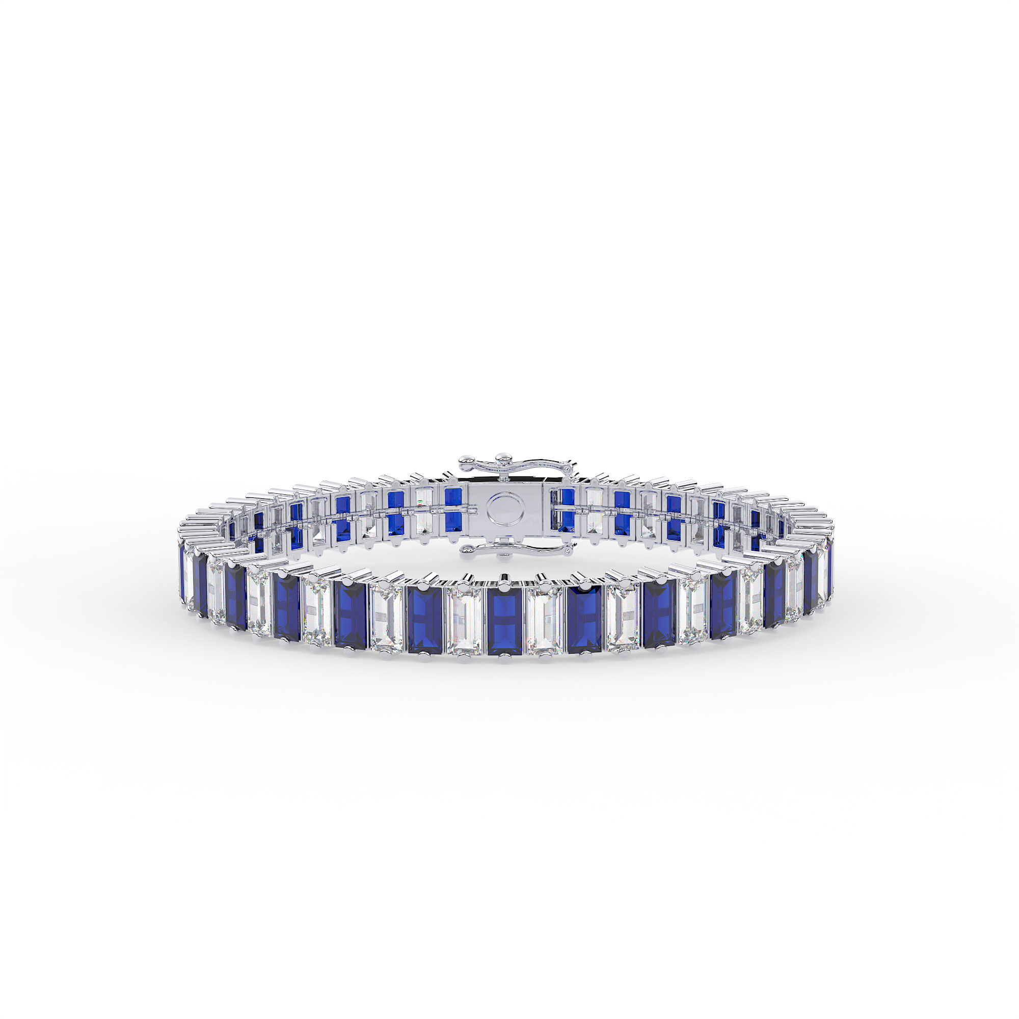 18KT Gold plated tennis bracelet features baguette cut stones