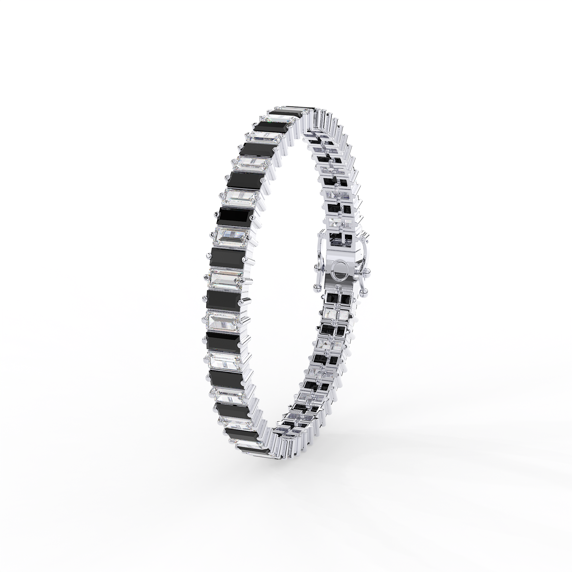 18KT Gold plated tennis bracelet features baguette cut stones