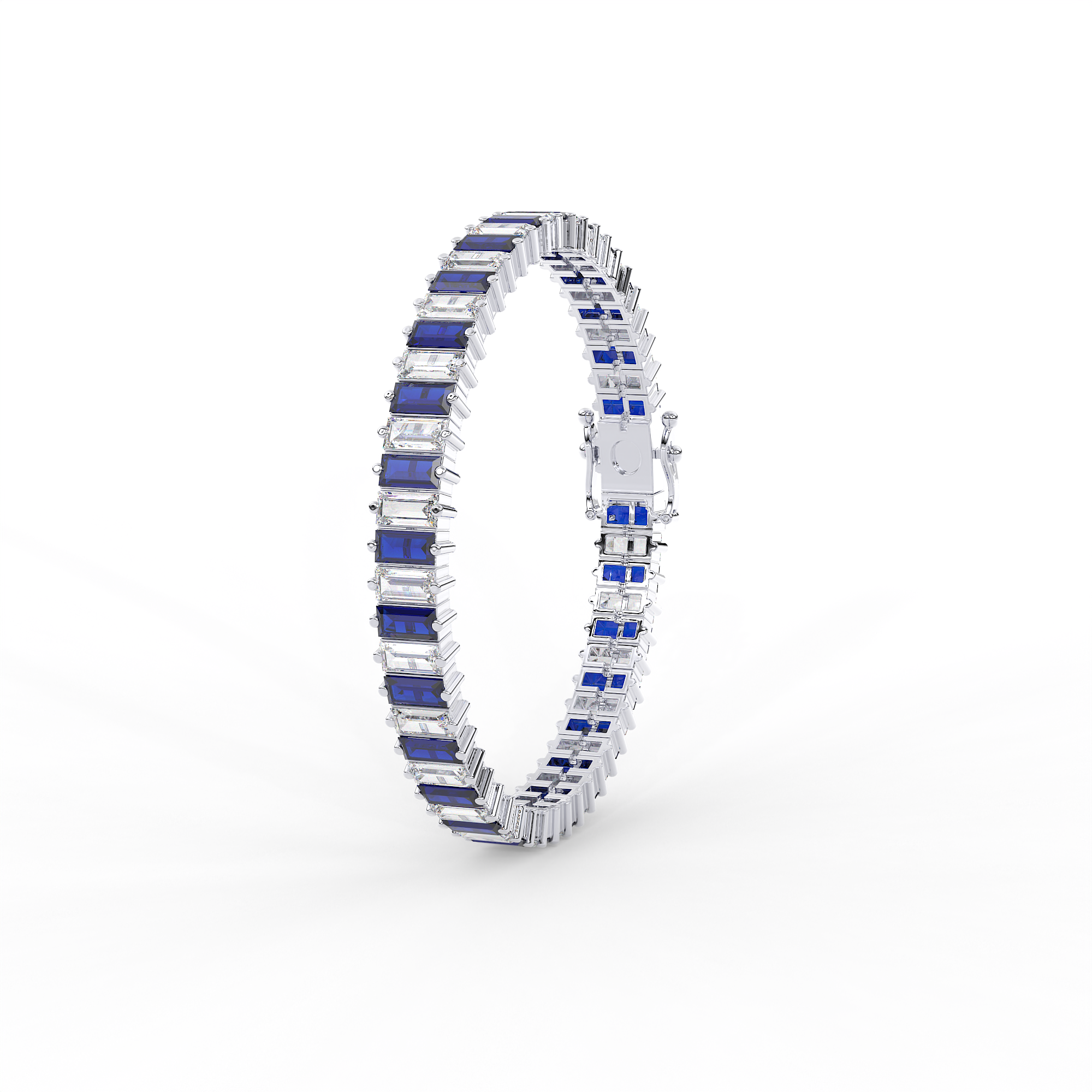 18KT Gold plated tennis bracelet features baguette cut stones