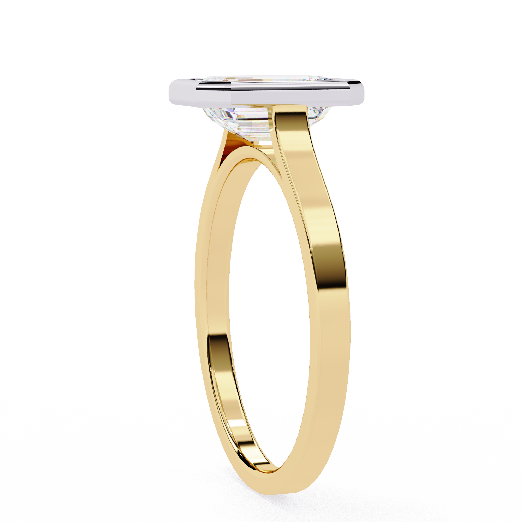 18KT Gold Plated 1 Carat Emerald-Cut Bezel Solitaire Ring