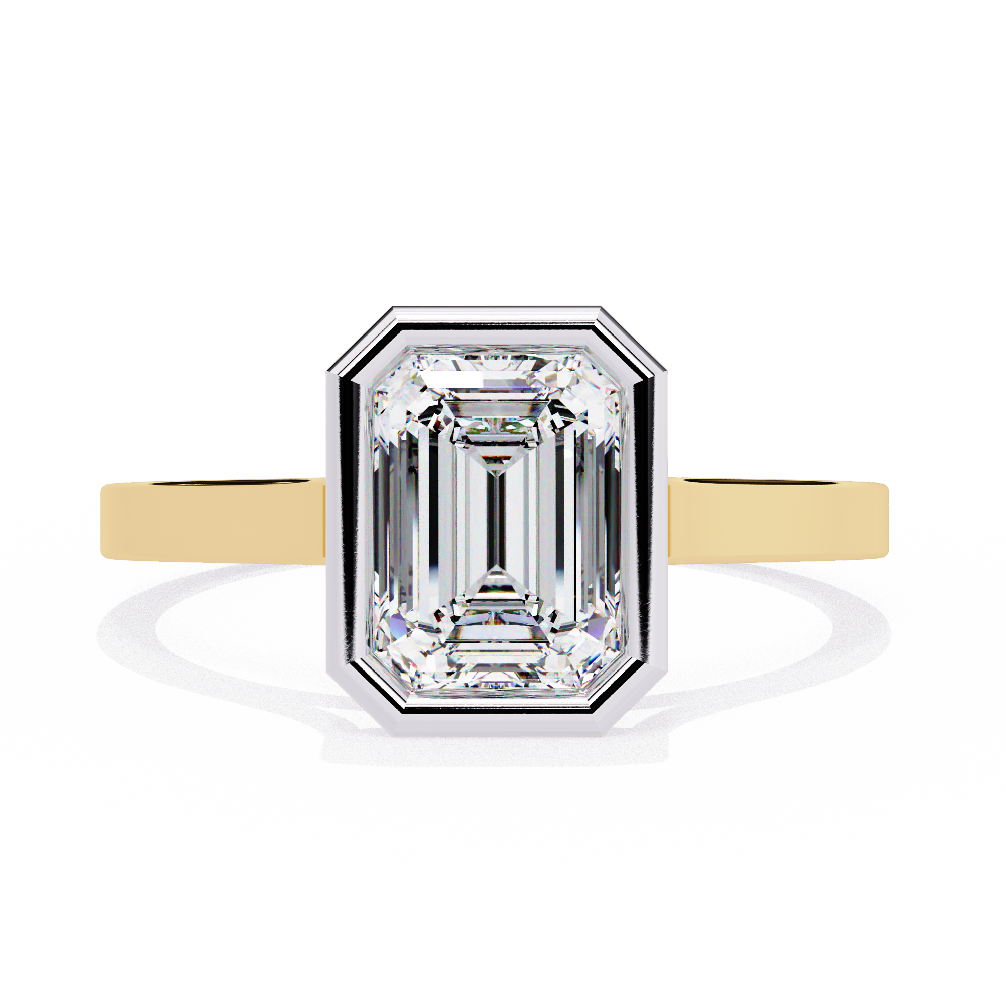 18KT Gold Plated 1 Carat Emerald-Cut Bezel Solitaire Ring