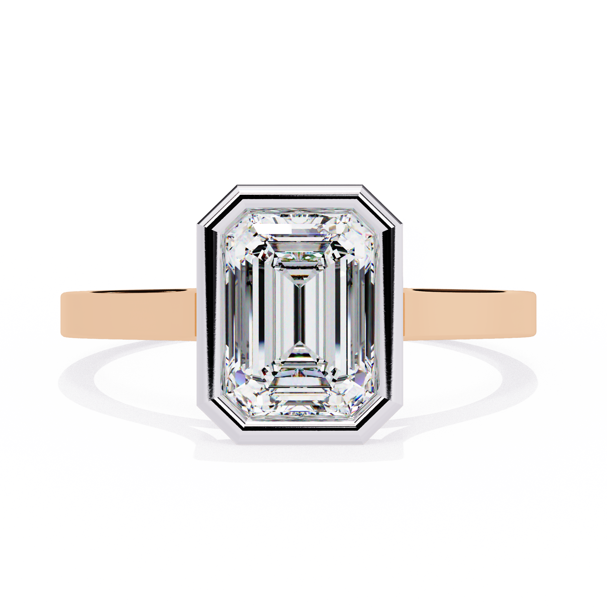 18KT Gold Plated 1 Carat Emerald-Cut Bezel Solitaire Ring
