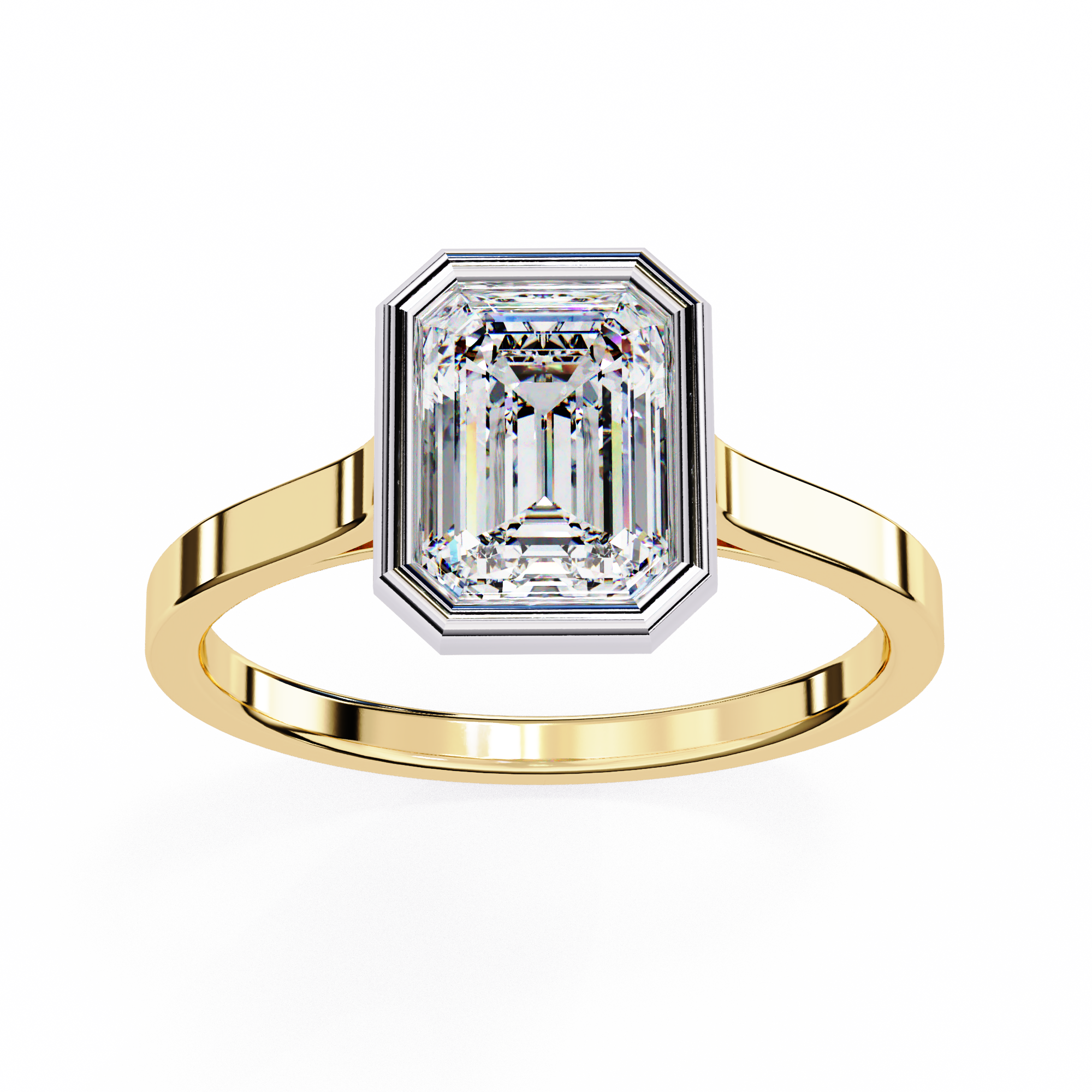 18KT Gold Plated 1 Carat Emerald-Cut Bezel Solitaire Ring