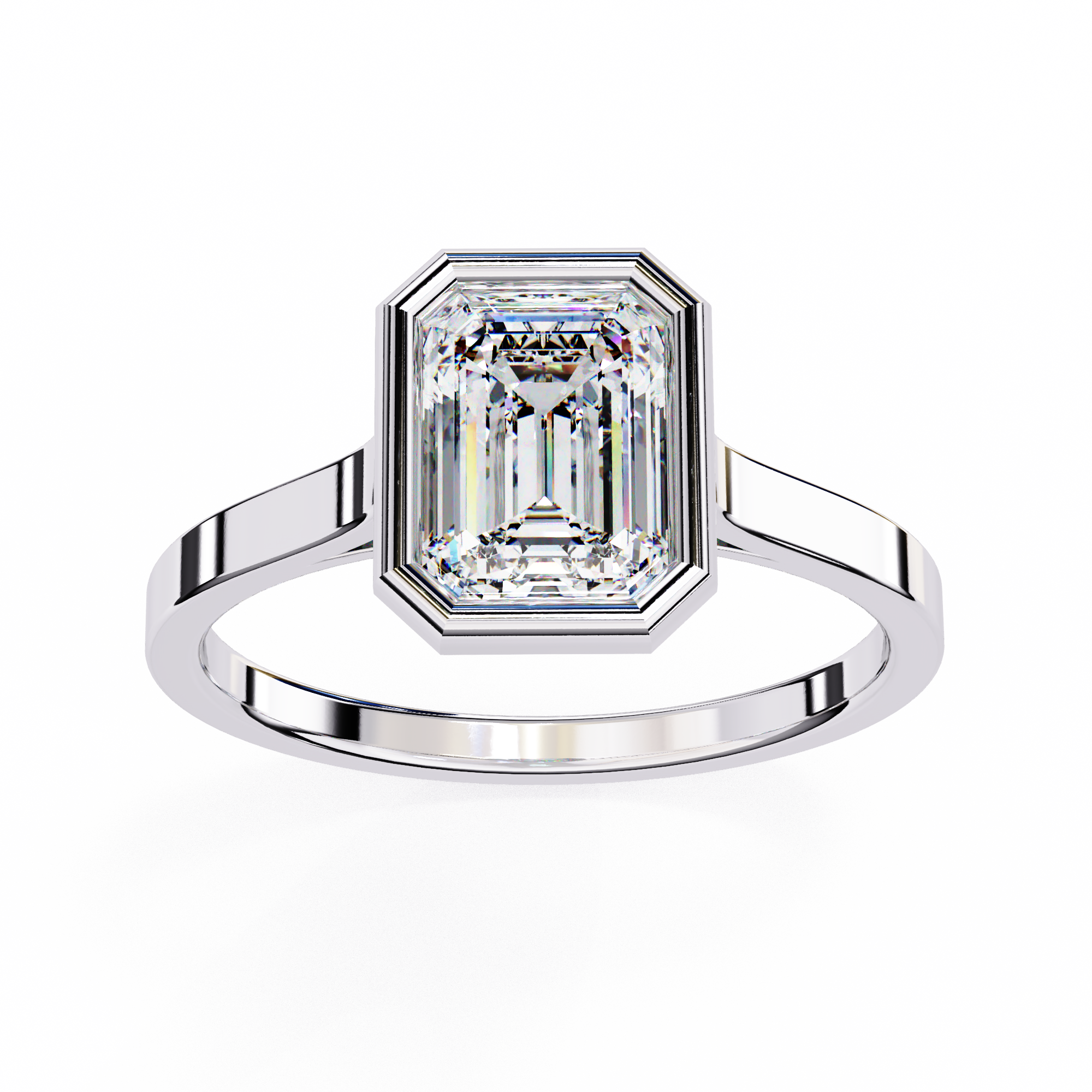 18KT Gold Plated 1 Carat Emerald-Cut Bezel Solitaire Ring
