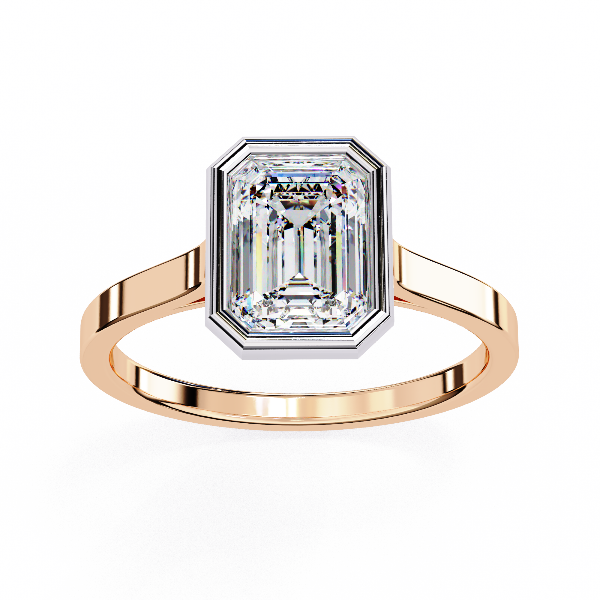 18KT Gold Plated 1 Carat Emerald-Cut Bezel Solitaire Ring