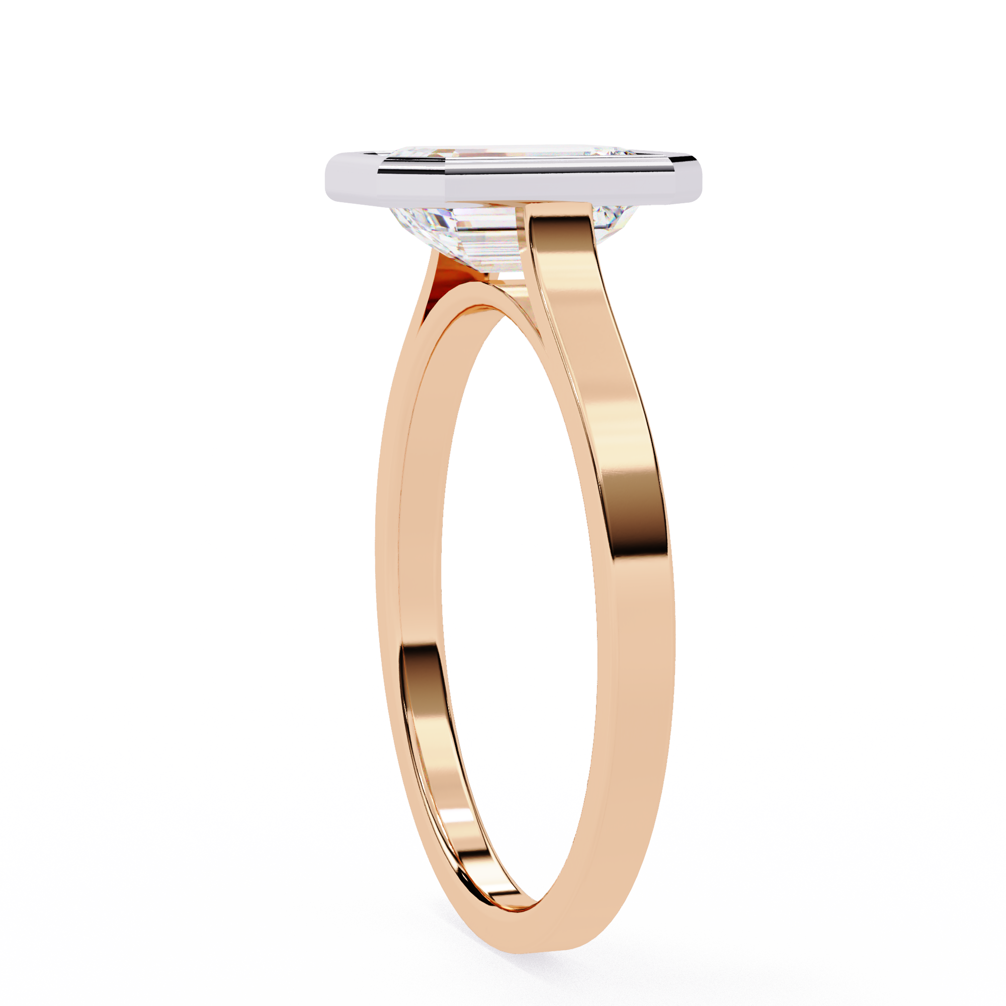 18KT Gold Plated 1 Carat Emerald-Cut Bezel Solitaire Ring