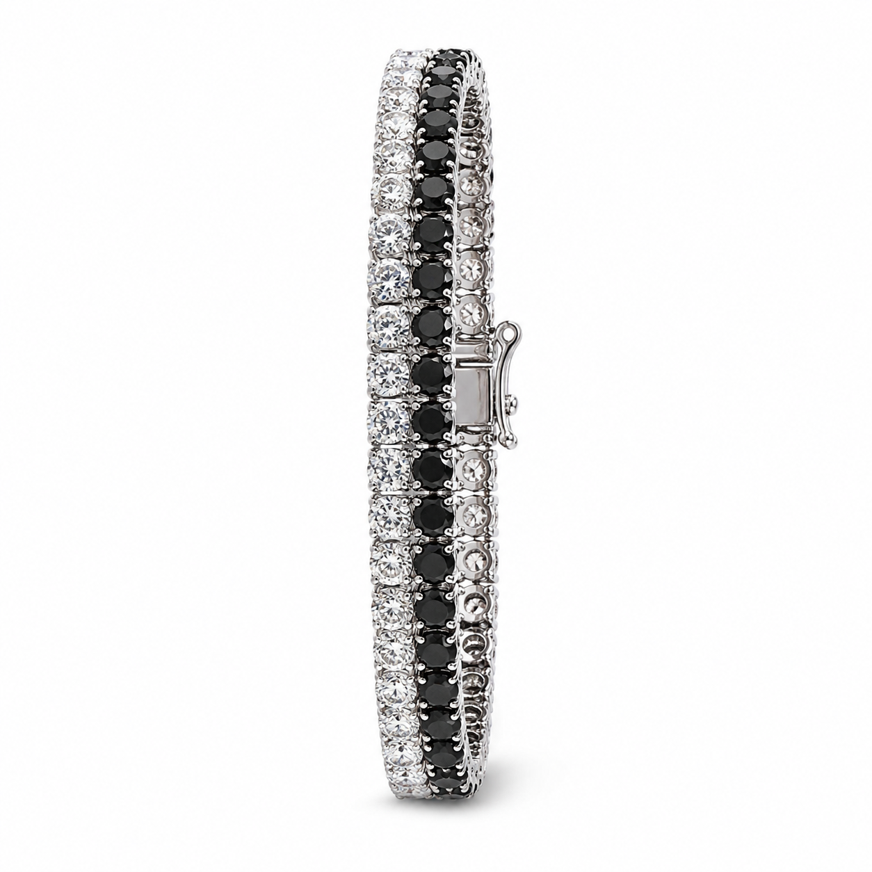 18KT White Gold Plated Black & White Eternity Duo Moissanite Tennis Bracelet