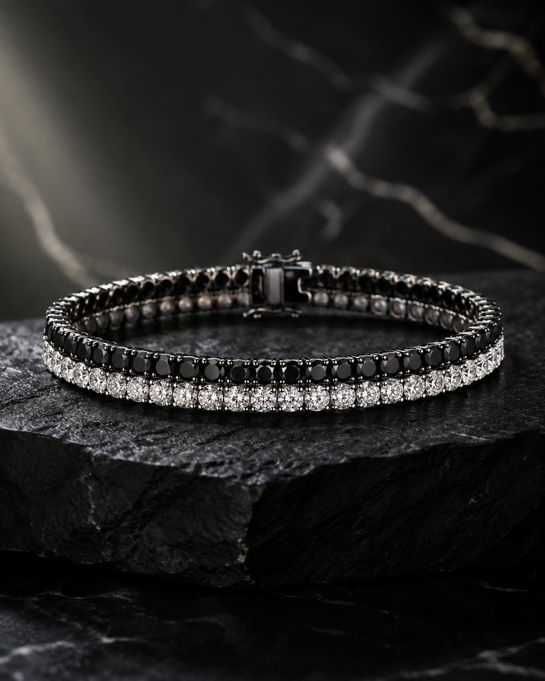 18KT White Gold Plated Black & White Eternity Duo Moissanite Tennis Bracelet