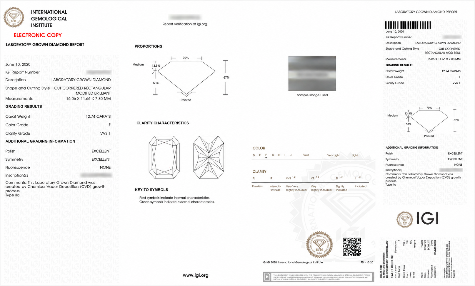 Radiant Cut Certified Labgrown Diamond F VVS1