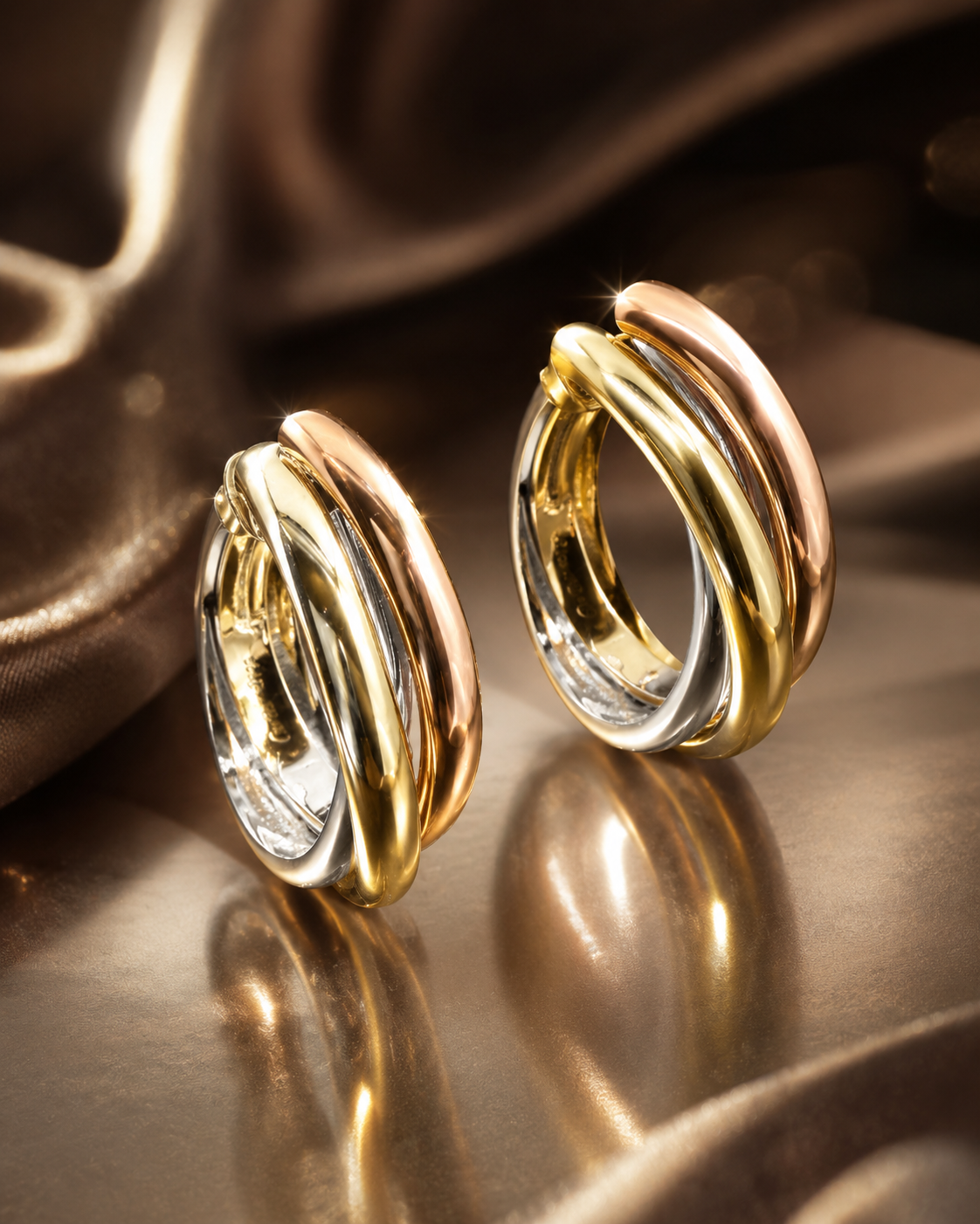 18KT Gold Plated Trinity Luxe Hoop Earrings in 925 Sterling Silver