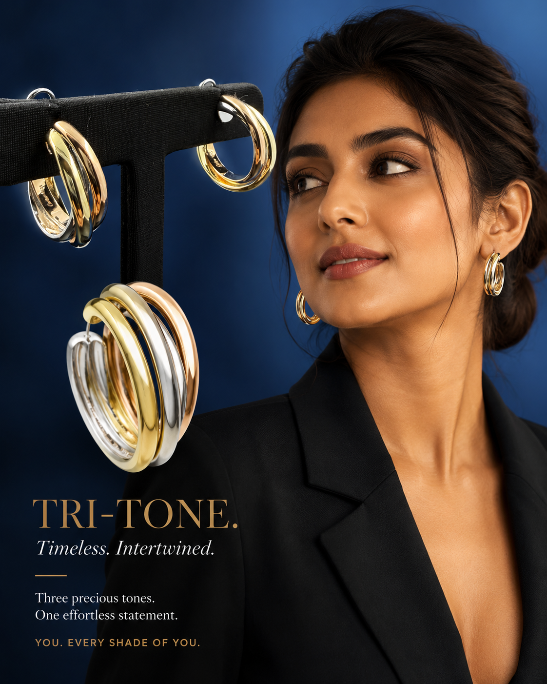18KT Gold Plated Trinity Luxe Hoop Earrings in 925 Sterling Silver