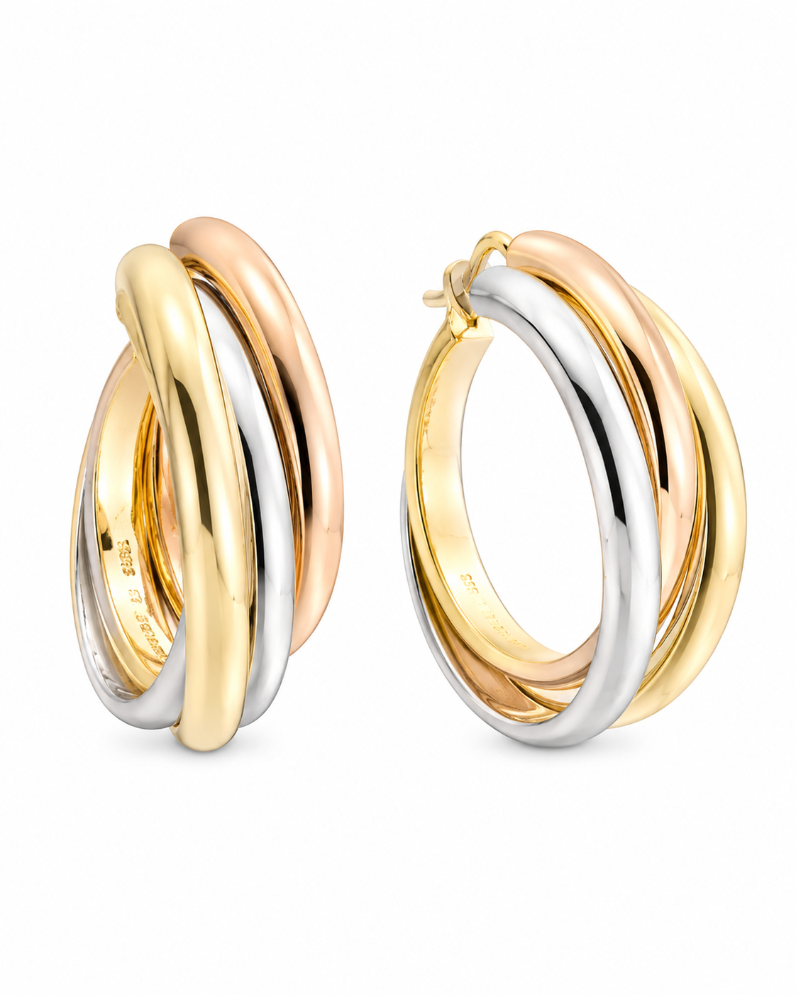 18KT Gold Plated Trinity Luxe Hoop Earrings in 925 Sterling Silver
