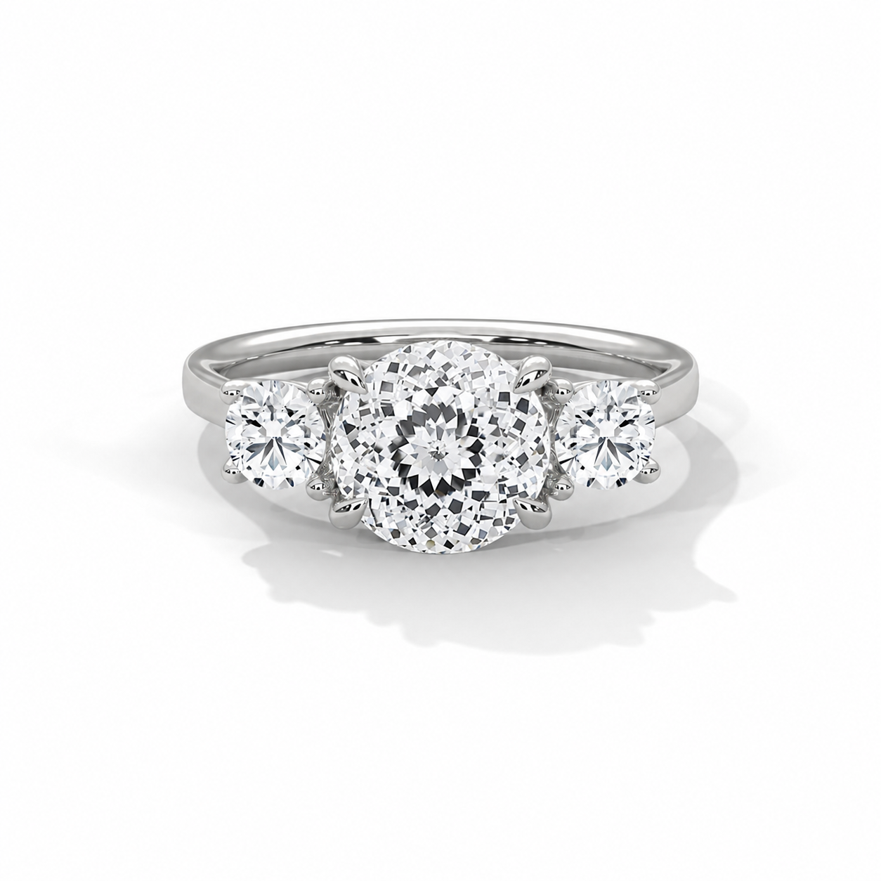 2.5ct portuguese cut moissanite Round Solitaire Trilogy Ring