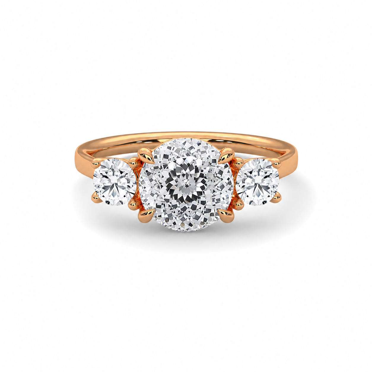 2.5ct portuguese cut moissanite Round Solitaire Trilogy Ring