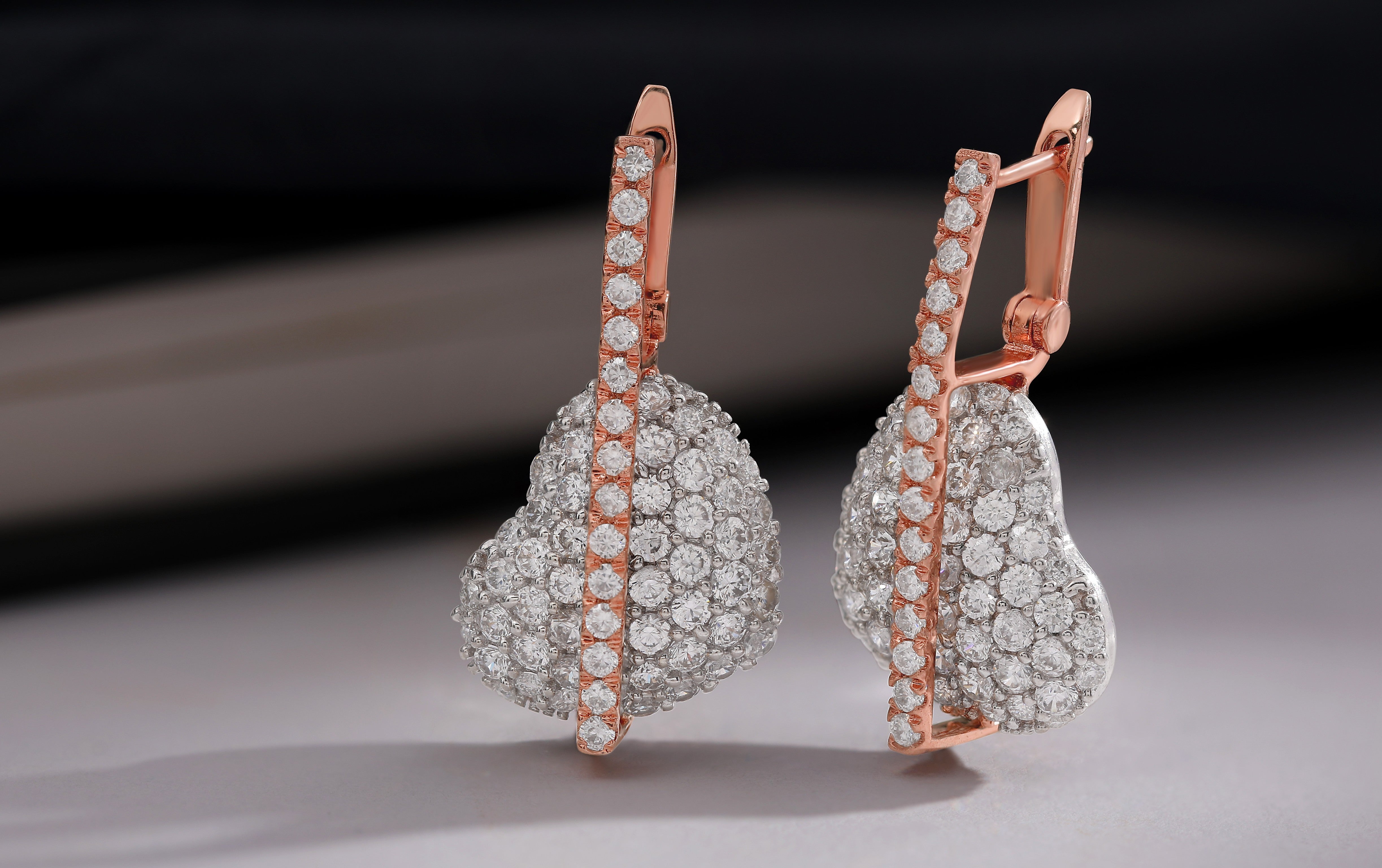 14 KT Gold Plated Heart Drop pave diamond heart design earrings