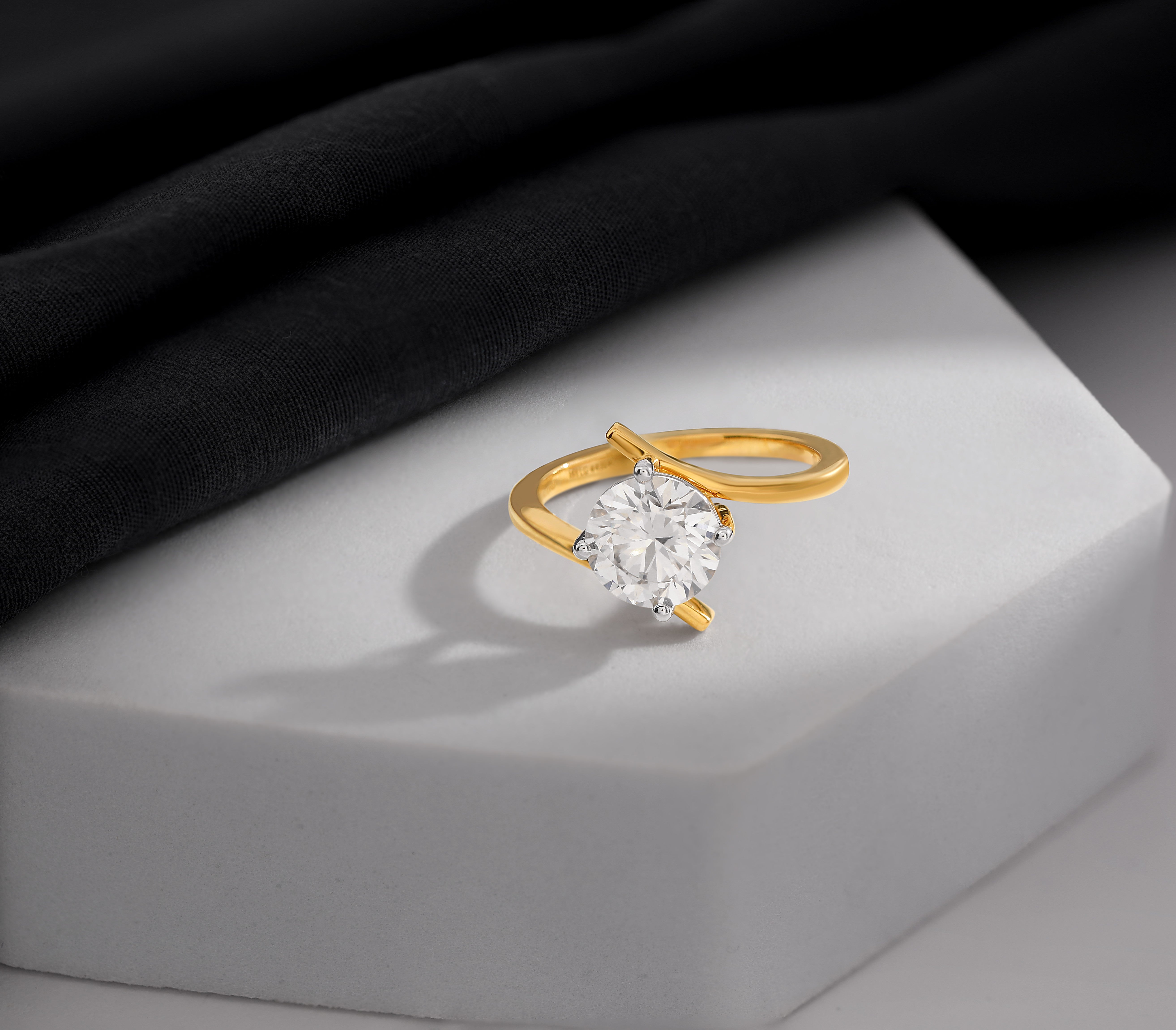 18KT Gold Plated 1.25 carat Round Solitaire moissanite Bypass Ring  For Women