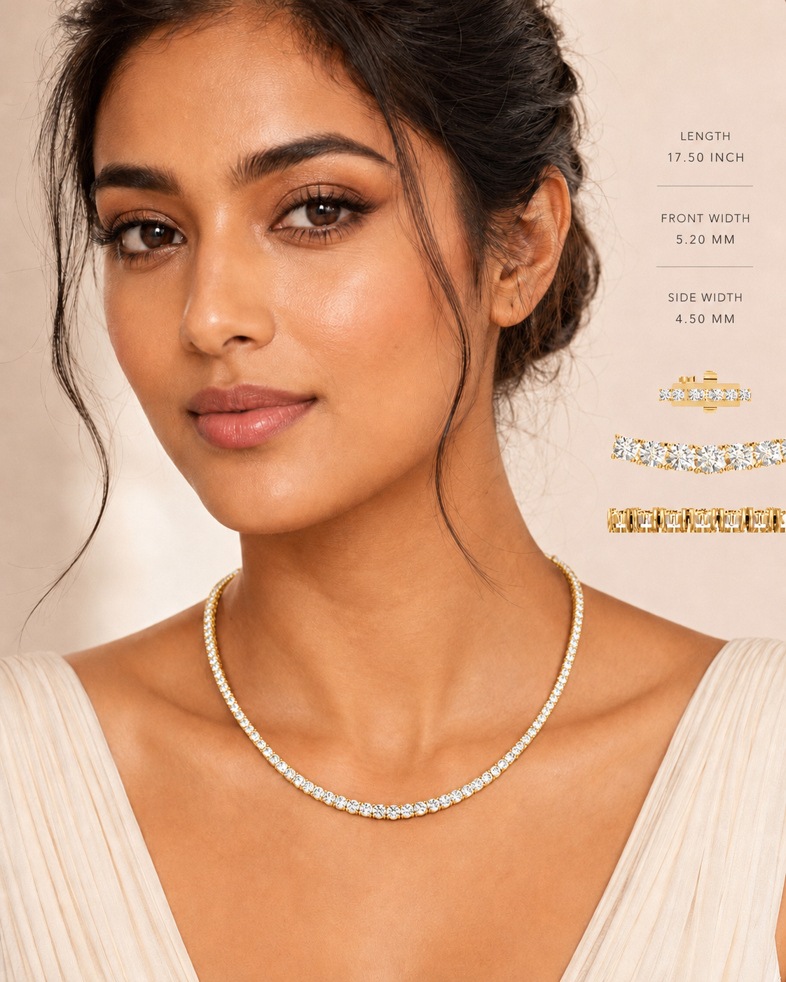 18KT yellow gold Plated tennis necklace featuring a continuous row of round-cut diamonds