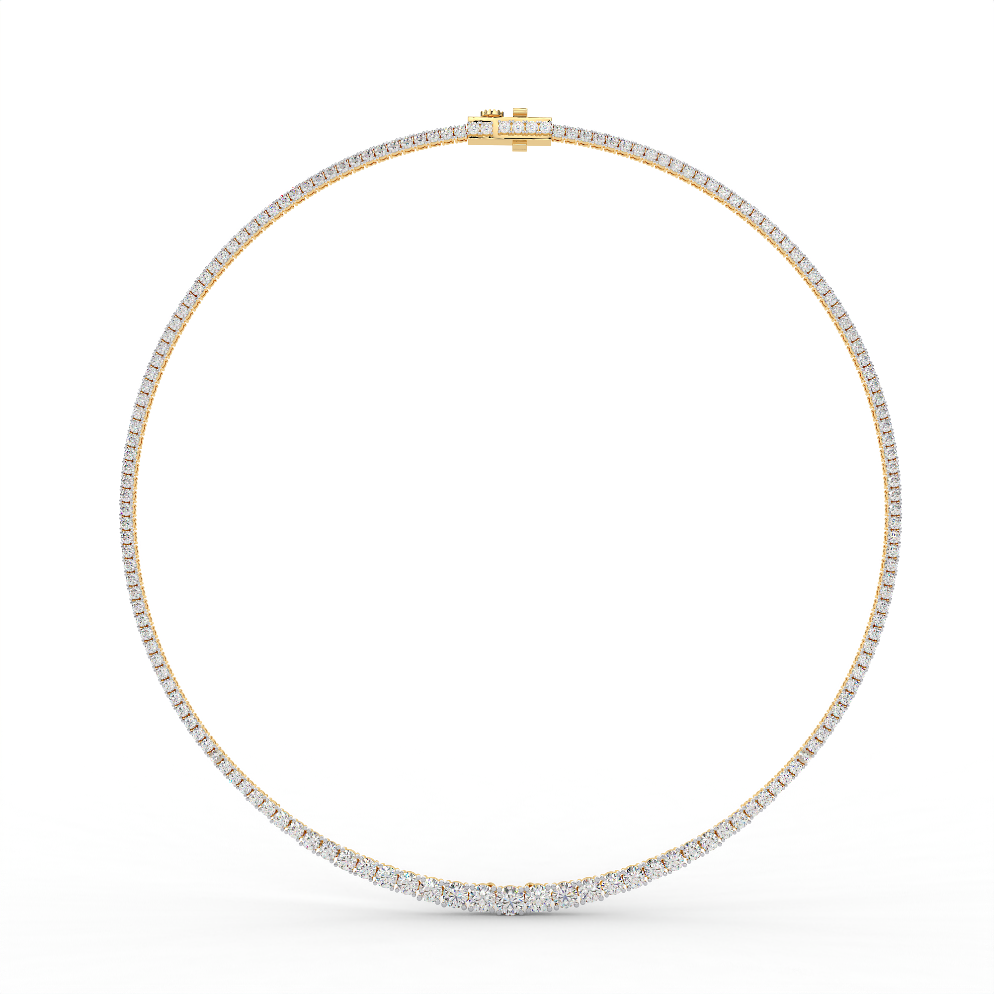18KT yellow gold Plated tennis necklace featuring a continuous row of round-cut diamonds