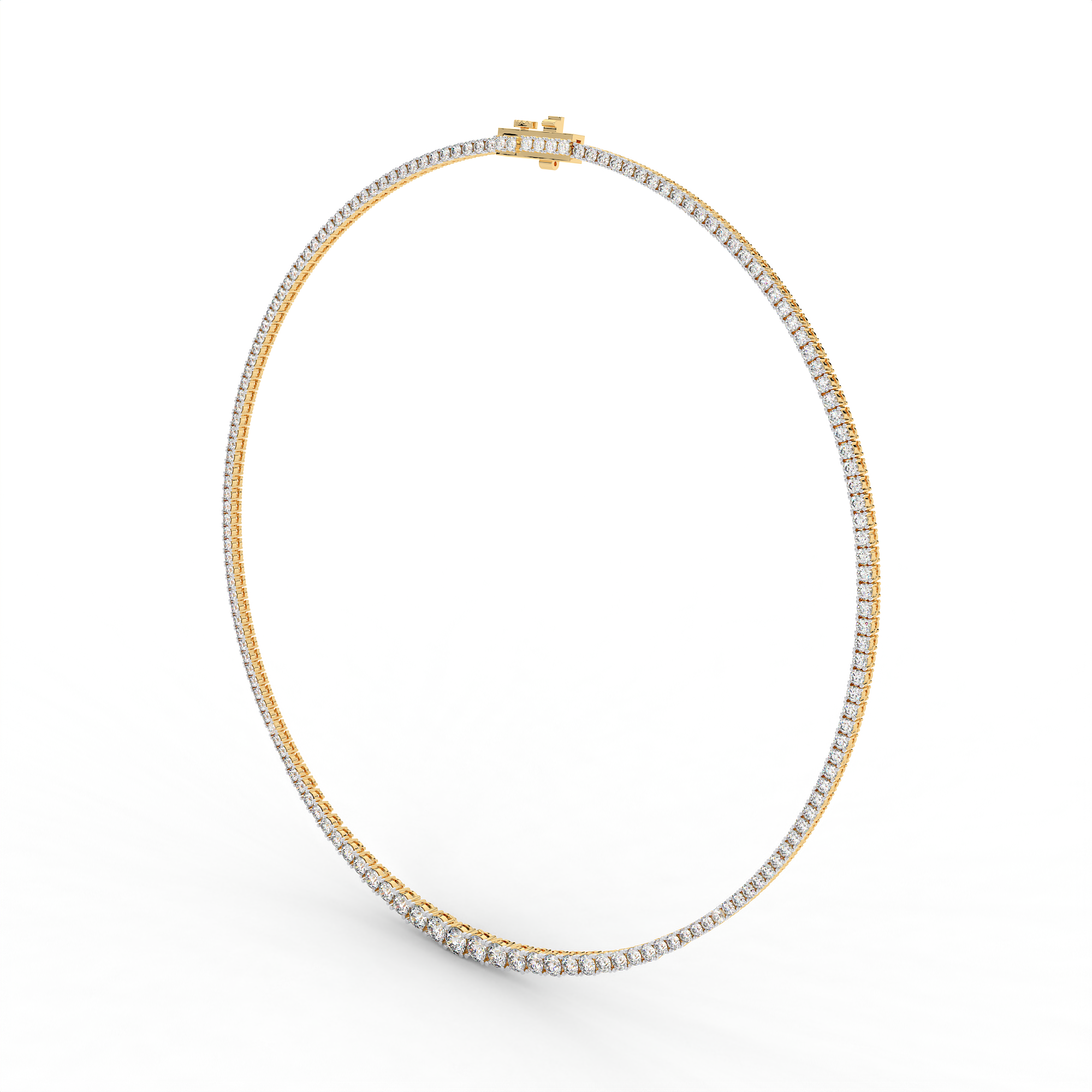 18KT yellow gold Plated tennis necklace featuring a continuous row of round-cut diamonds