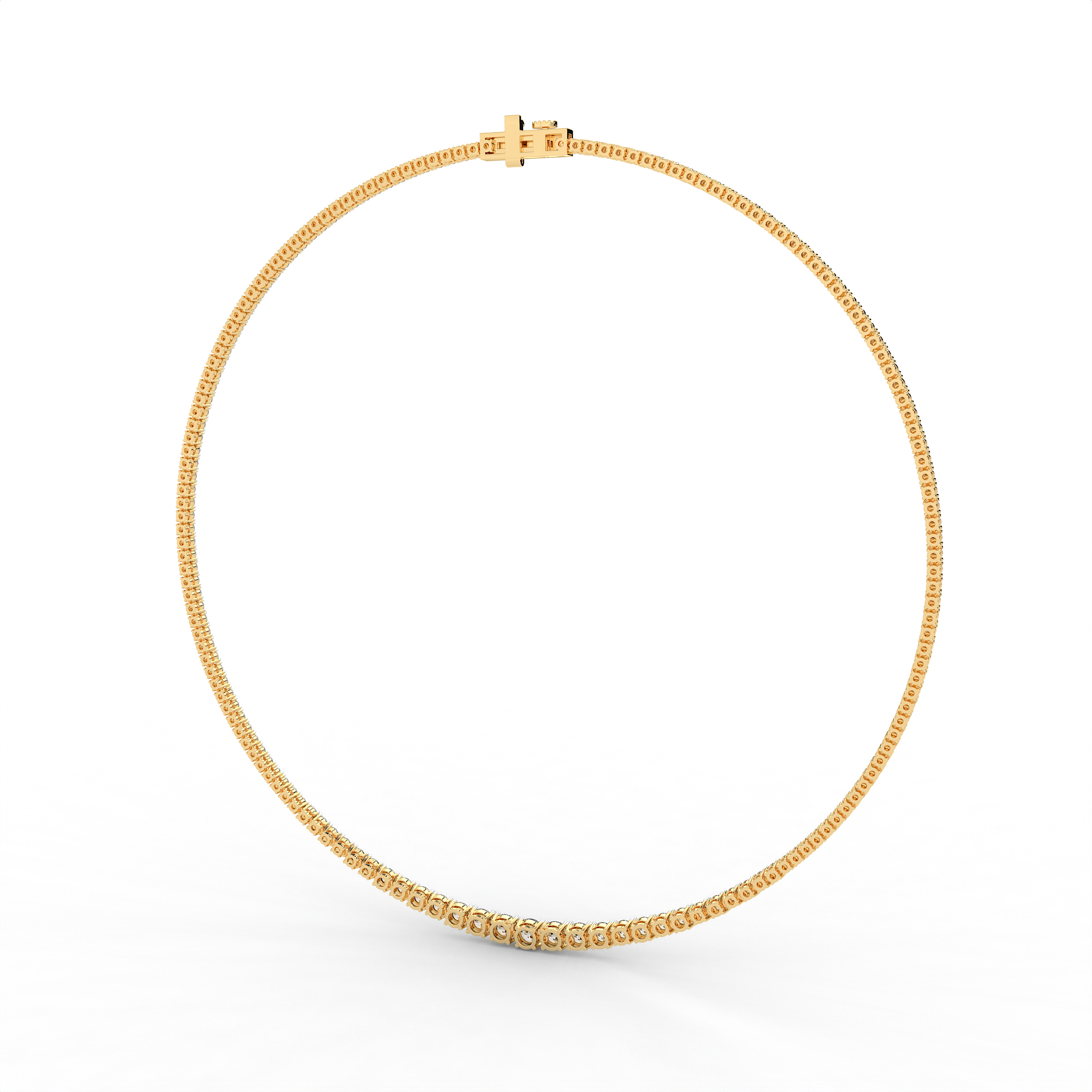 18KT yellow gold Plated tennis necklace featuring a continuous row of round-cut diamonds