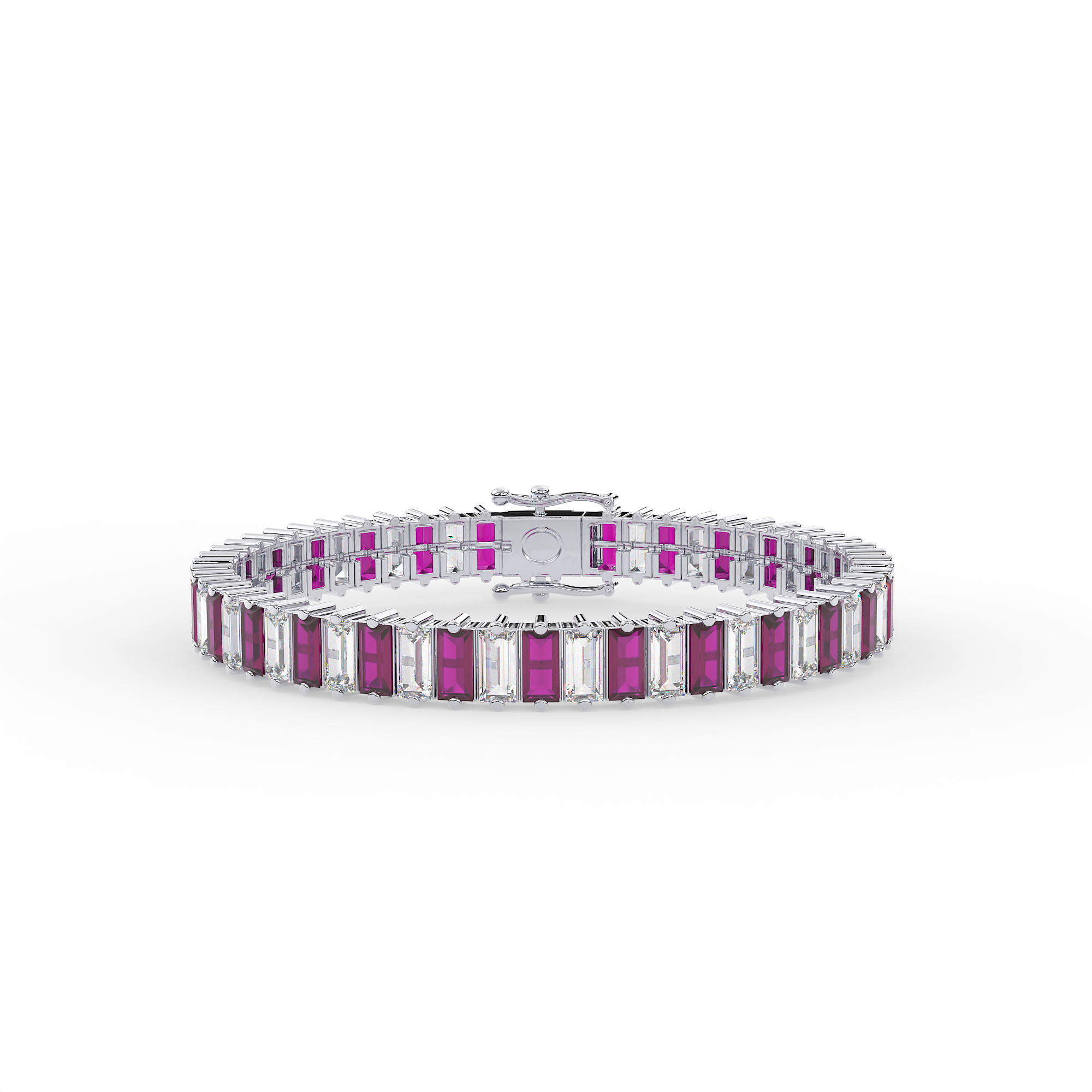 14KT Gold plated tennis bracelet features baguette cut stones