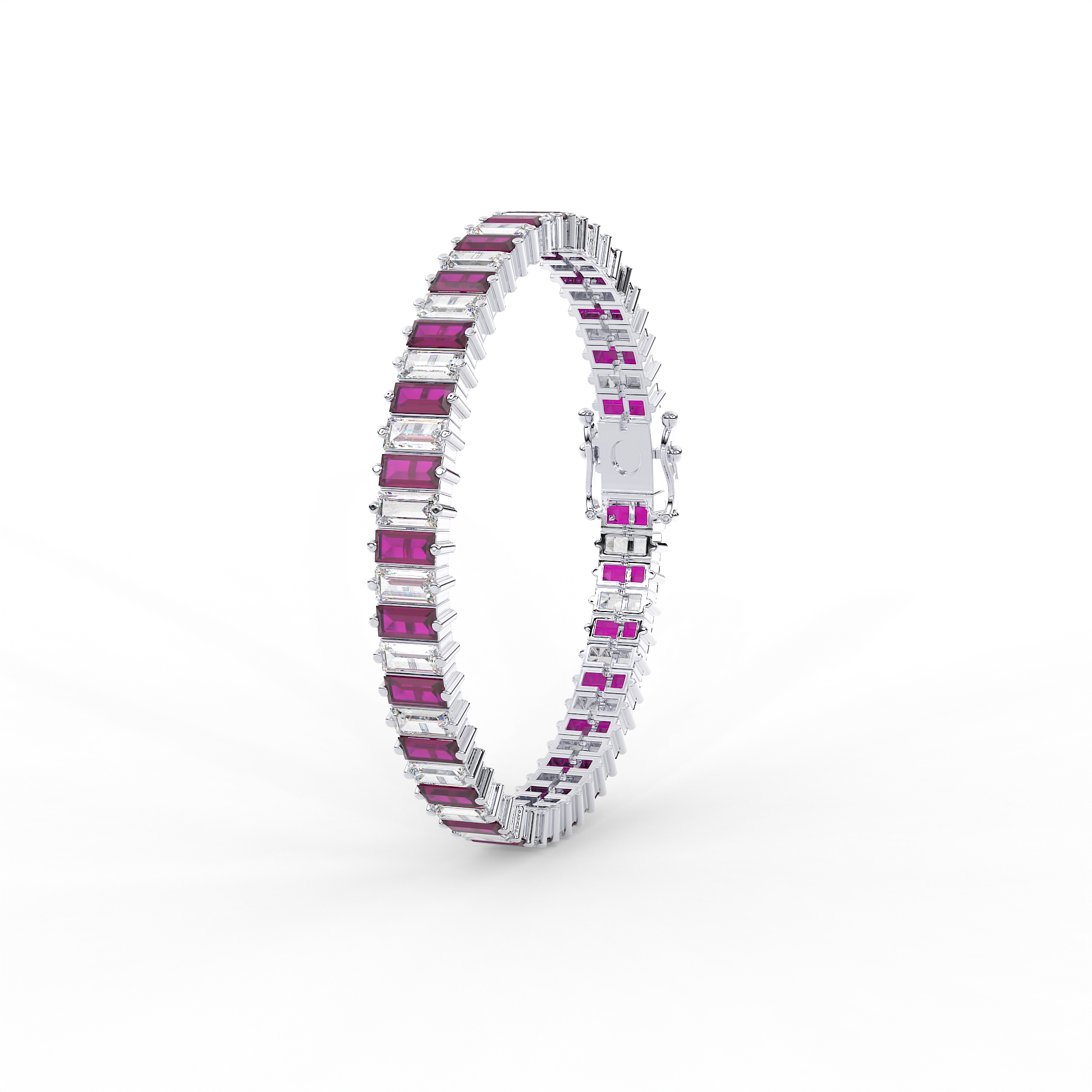 14KT Gold plated tennis bracelet features baguette cut stones