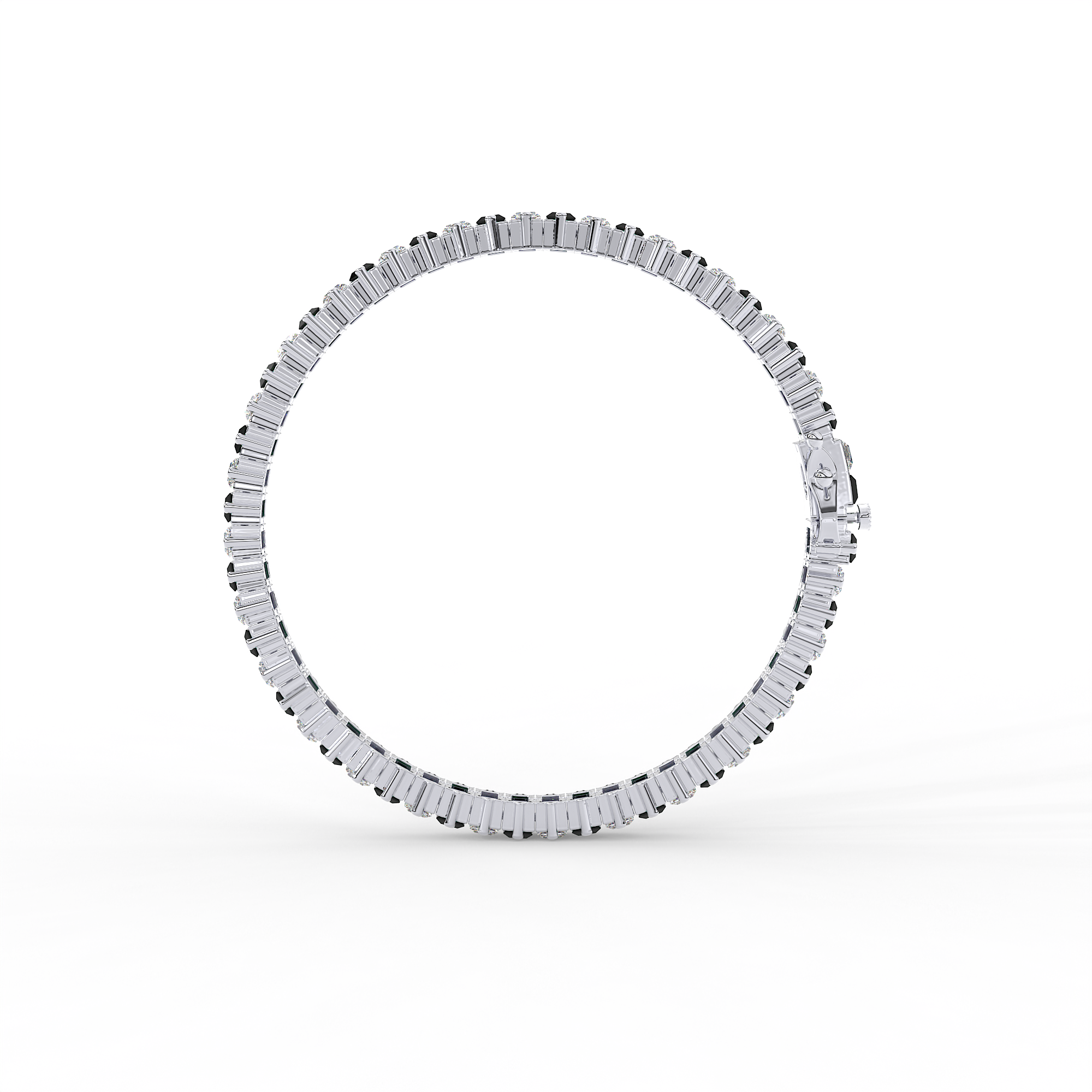 14KT Gold plated tennis bracelet features baguette cut stones