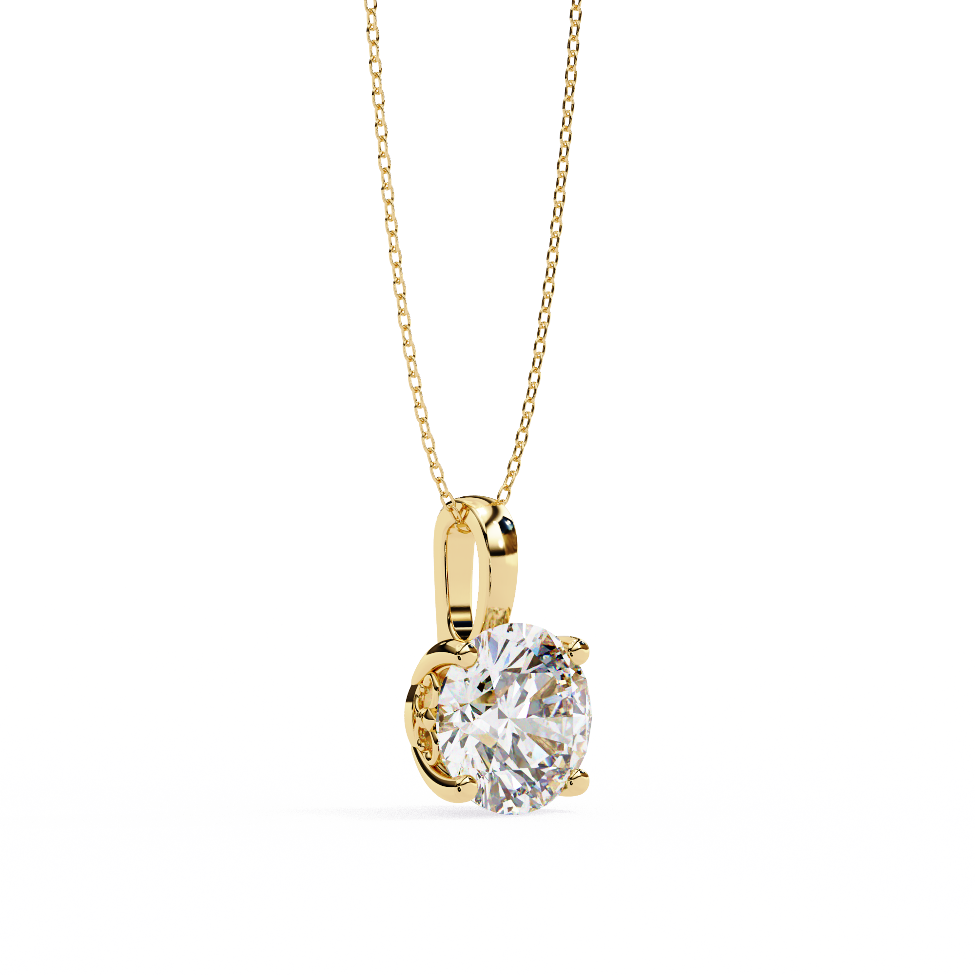 18k yellow gold solitaire diamond pendant featuring 3 carat stone with chain
