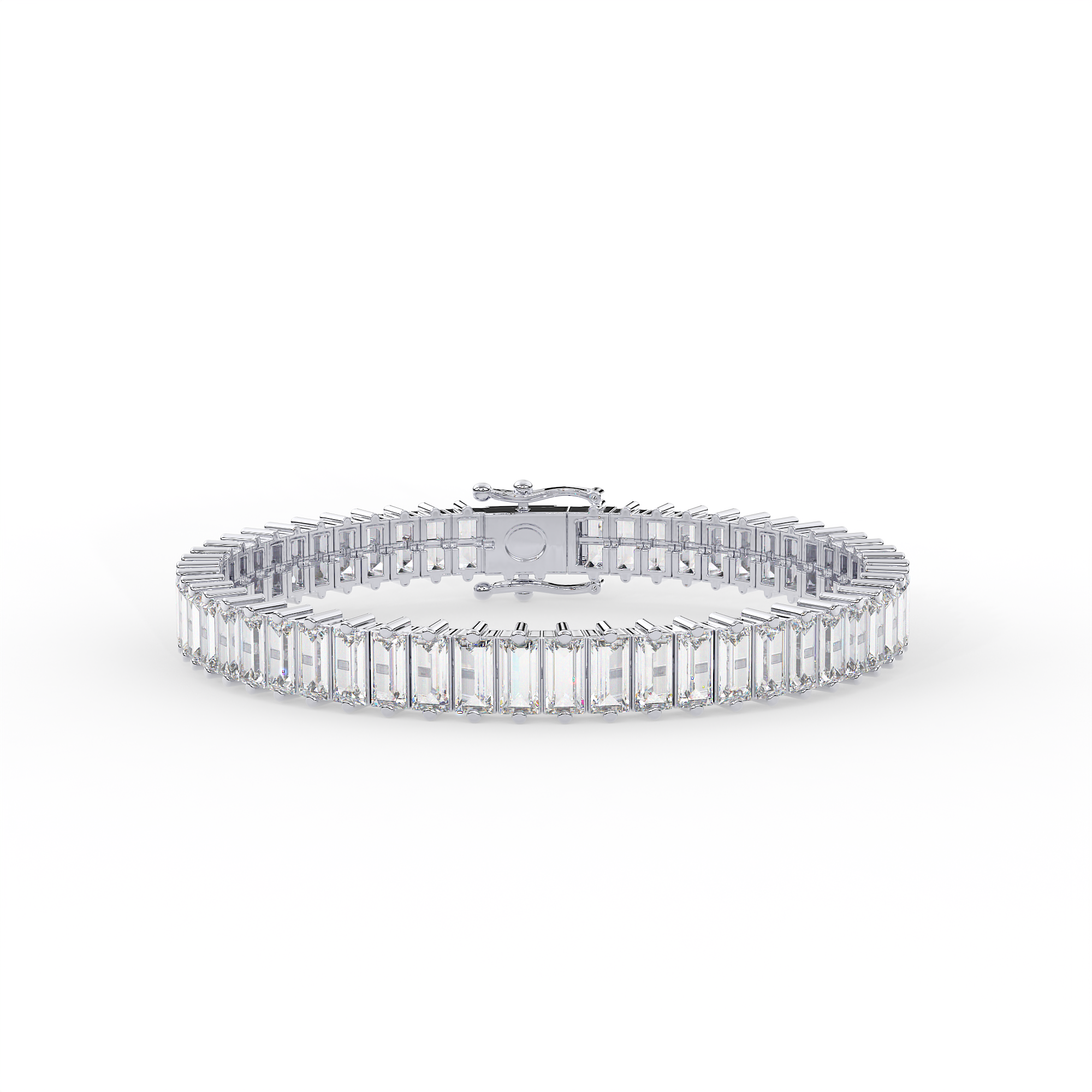 18KT Gold plated tennis bracelet features baguette cut stones