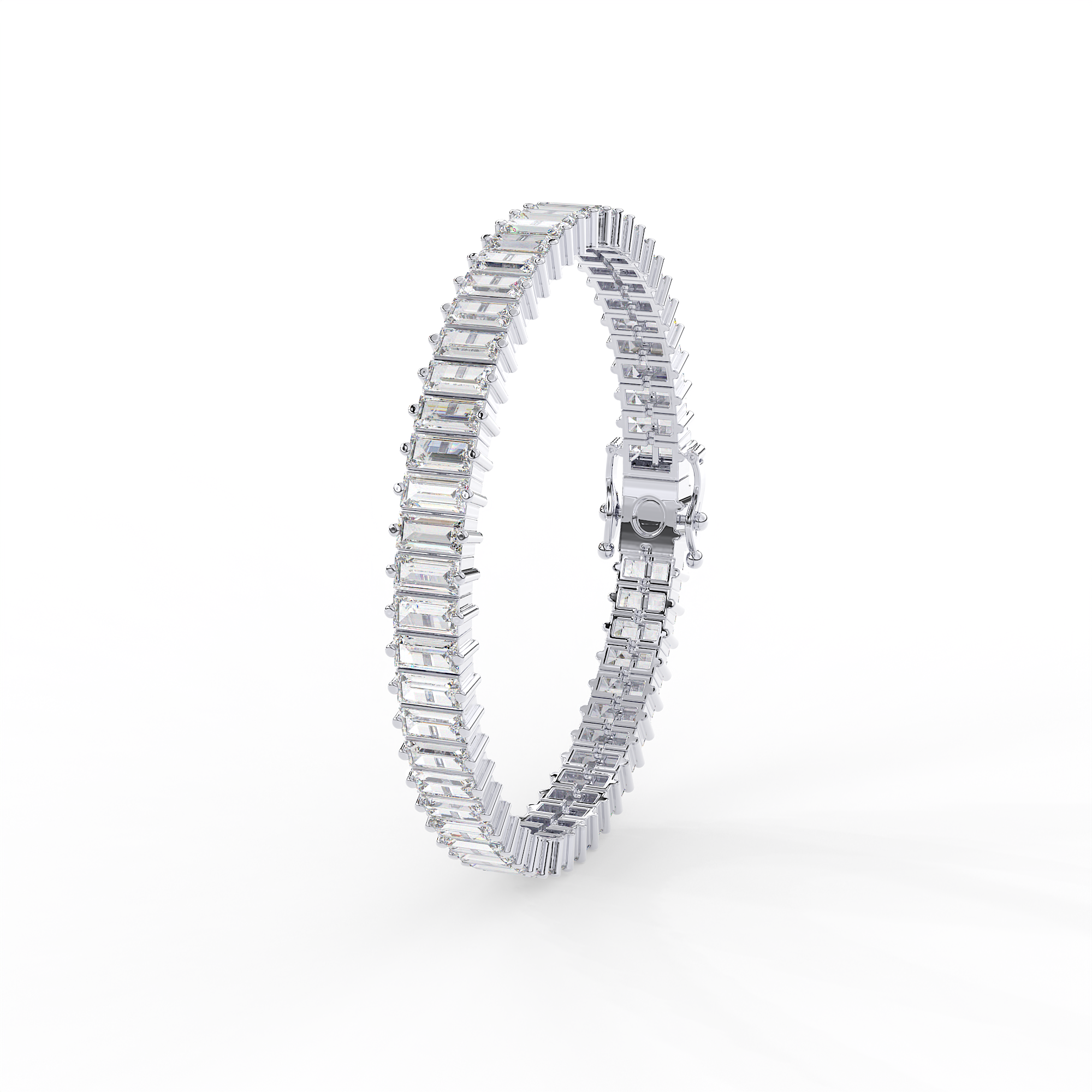 18KT Gold plated tennis bracelet features baguette cut stones